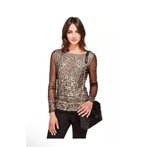 M&S Per Una Premium Women's Sequin Embellished Mesh Top UK 12/US 8Black|Nude Mix
